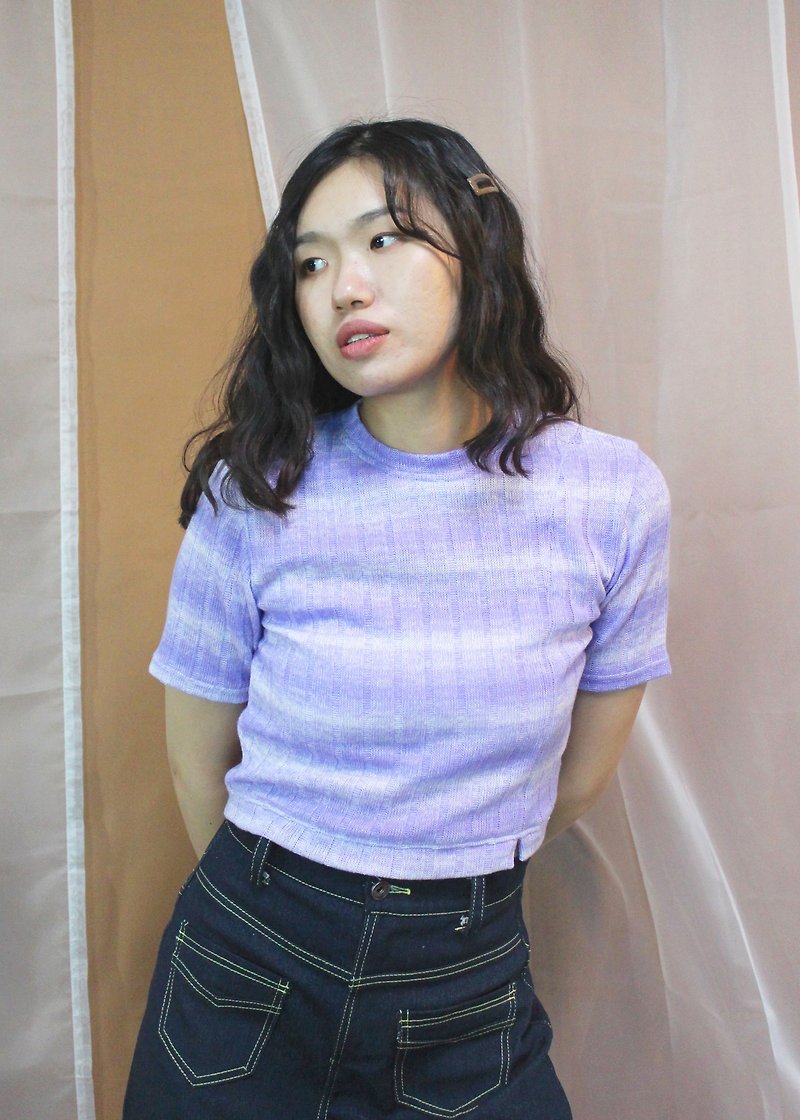 Gradient Knitted Fitted Top-Pink Purple - Women's Tops - Cotton & Hemp Purple