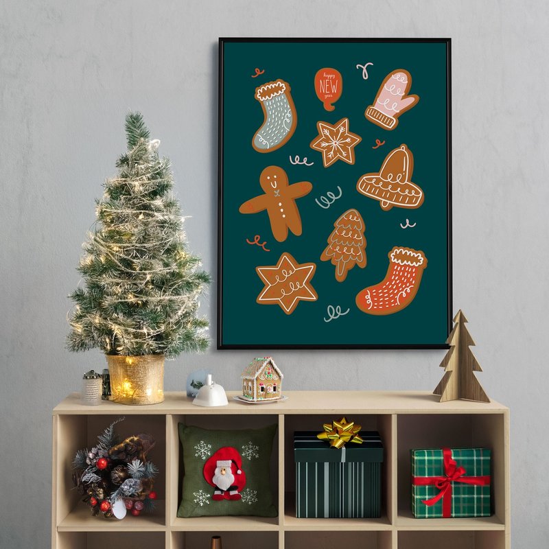 聖誕賀卡－薑餅人-可愛薑餅人聖誕插畫/童趣耶誕裝飾畫/臥室佈置 - 海報/掛畫 - 棉．麻 多色