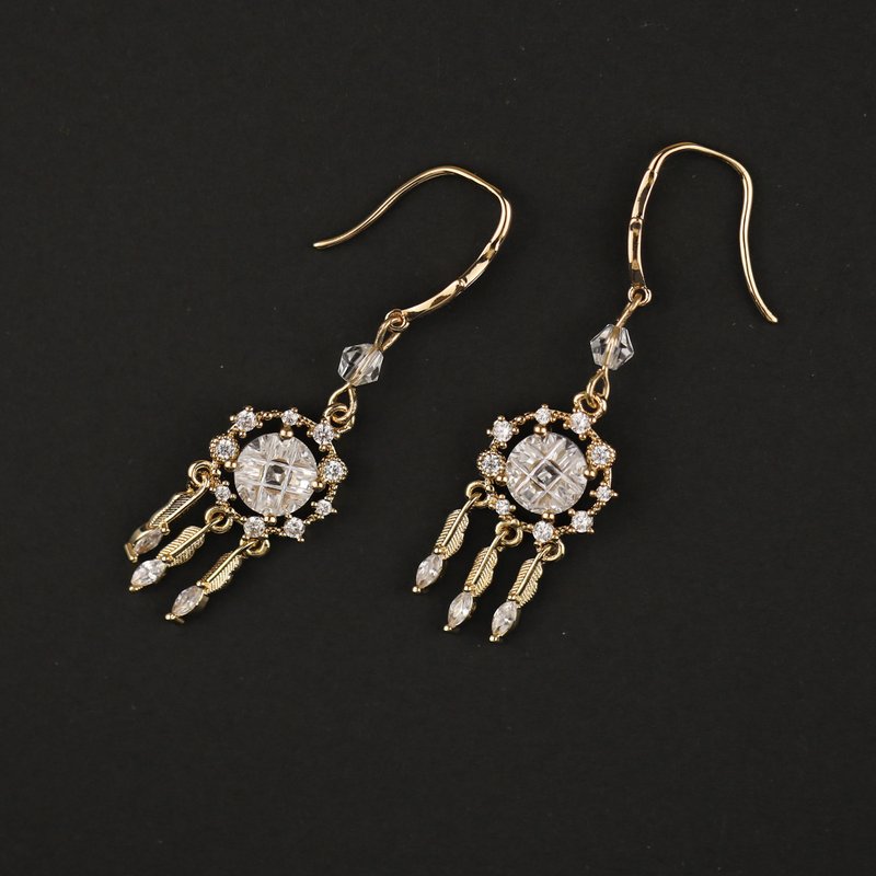 Dreamcatcher Zircon earrings ear stud dangle drop earrings for women - ต่างหู - ทองแดงทองเหลือง สีทอง