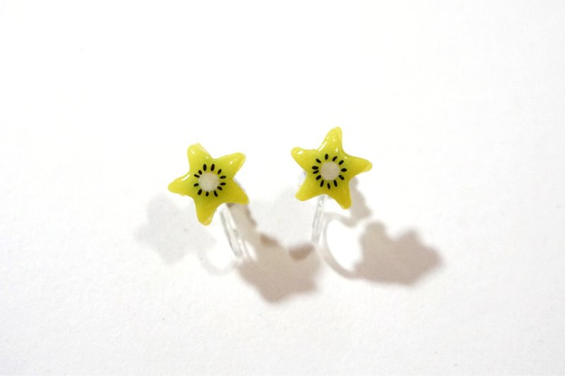 Summer fresh star kiwi fruit clip earrings | simulation food clay earrings - Earrings & Clip-ons - Clay Green