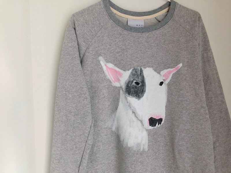 Bull Terrier Dog : Long Sleeve Top T Shirt - เสื้อยืดผู้หญิง - ผ้าฝ้าย/ผ้าลินิน สีเทา