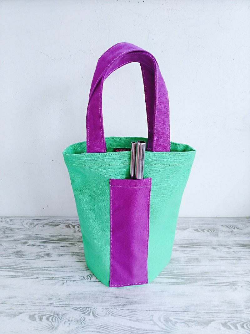 Tiffany neon purple environmental protection universal canvas bag ice master cup bag beverage bag water bottle bag small bag - Beverage Holders & Bags - Cotton & Hemp Green