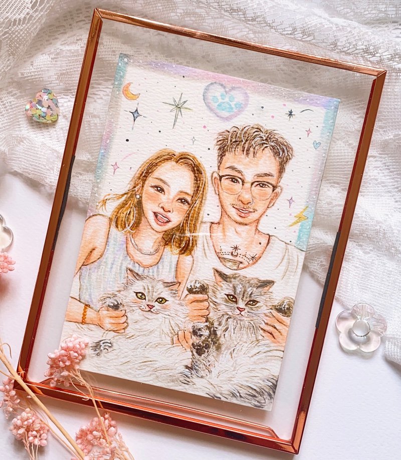 Christmas gifts/customized face painting/portraits/illustrations/hand-painted/wedding gifts//hand-painted heartfelt cards/pets - ภาพวาดบุคคล - กระดาษ ขาว