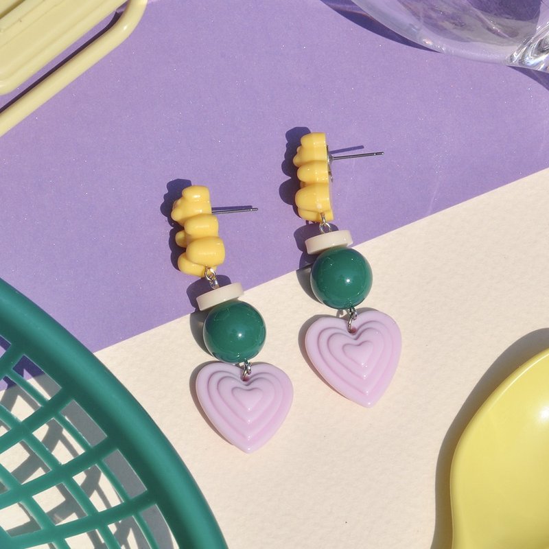 俏皮配色小熊耳環/ 壓克力耳環 - 耳環/耳夾/耳骨夾 - 壓克力 