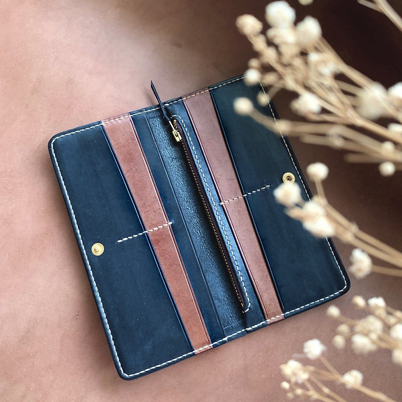 Pine hit color hand-length packet indigo Silver clip wallet - กระเป๋าสตางค์ - หนังแท้ สีน้ำเงิน