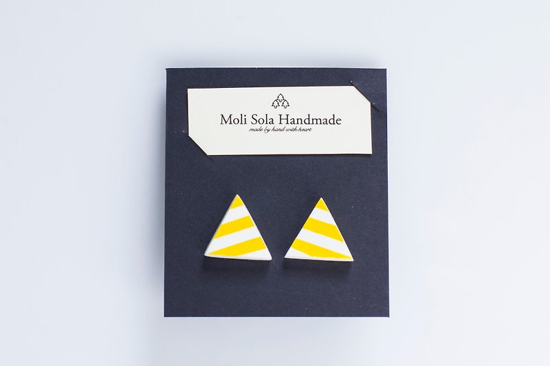 Hand made triangular clay ear stud earrings yellow article - Earrings & Clip-ons - Clay Yellow
