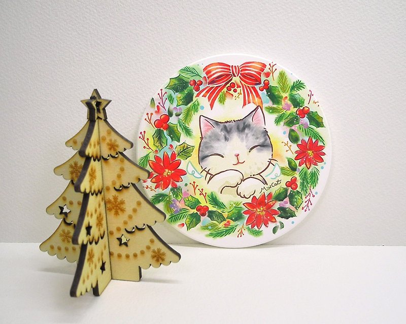 Winter Meow Meow Ceramic Suction Coaster - Coasters - Pottery Green