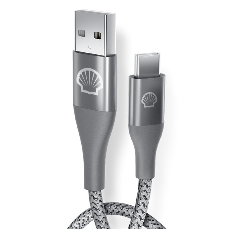 Shell 殼牌USB-A to USB-C反光充電傳輸線 1M-2M - 行動電源/充電線 - 尼龍 灰色