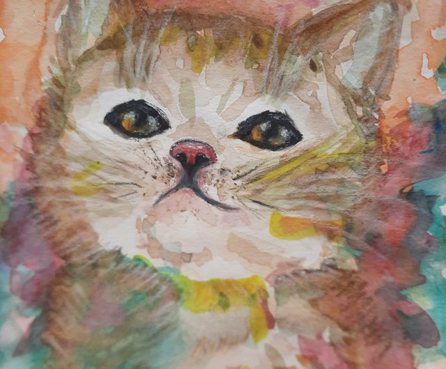 猫の水彩画猫のアートワーク - ショップ Art From Estella