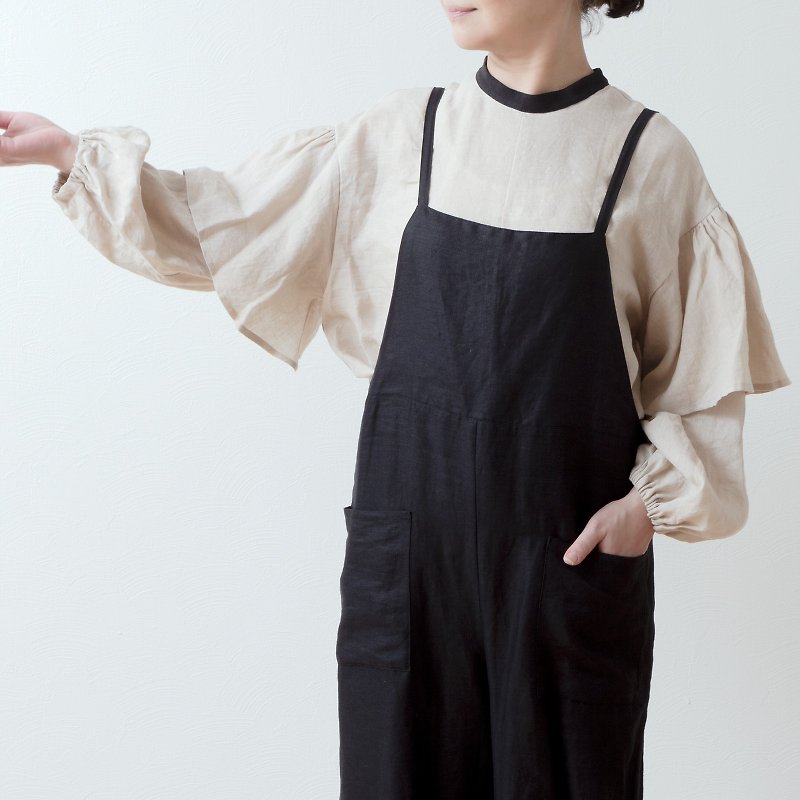 double sleeve Linen blouse/beige - เสื้อเชิ้ตผู้หญิง - ผ้าฝ้าย/ผ้าลินิน สีกากี