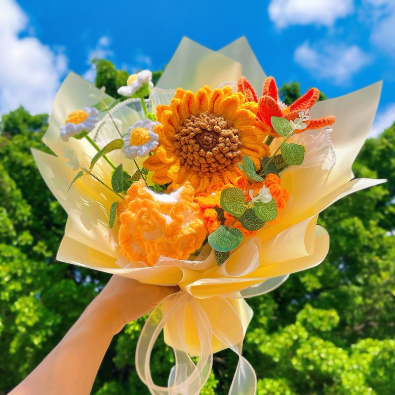 手作鉤織珍藏時刻花束 - 乾燥花/永生花 - 棉．麻 