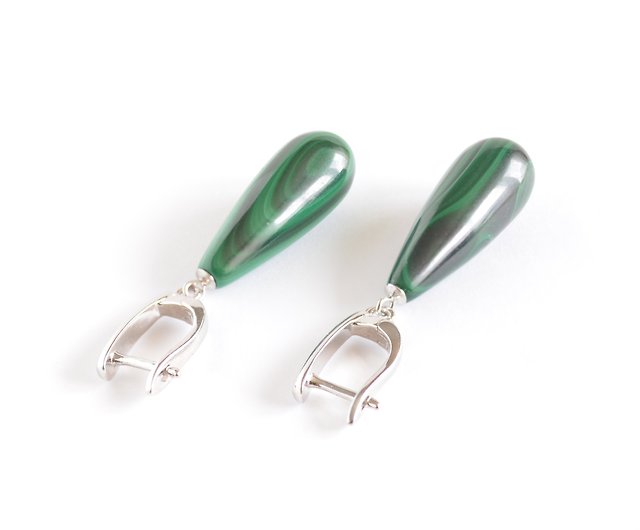 Malachite Drop Earrings, Sterling Silver Dangle Earrings - Shop 
