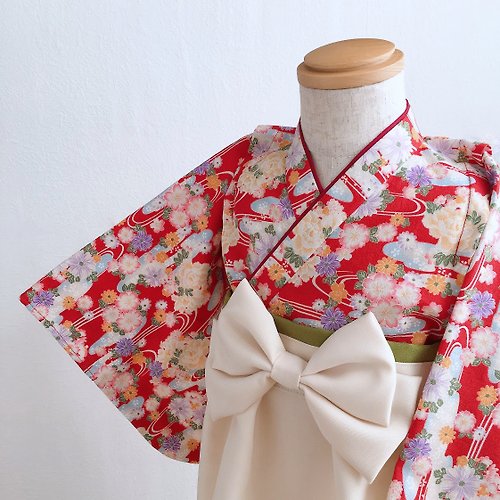 Sakura Studio Japan Hakama Dress 日本褲和服-流水花Red-Cream (女童/嬰兒/兒童)