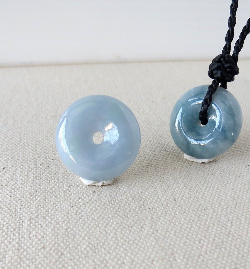 Chinese New Year [缥 ‧ 染] Light Blue Purple Peace Button Emerald Silk Wax Necklace ZP01 [Four Strand Series] - Necklaces - Gemstone Gray