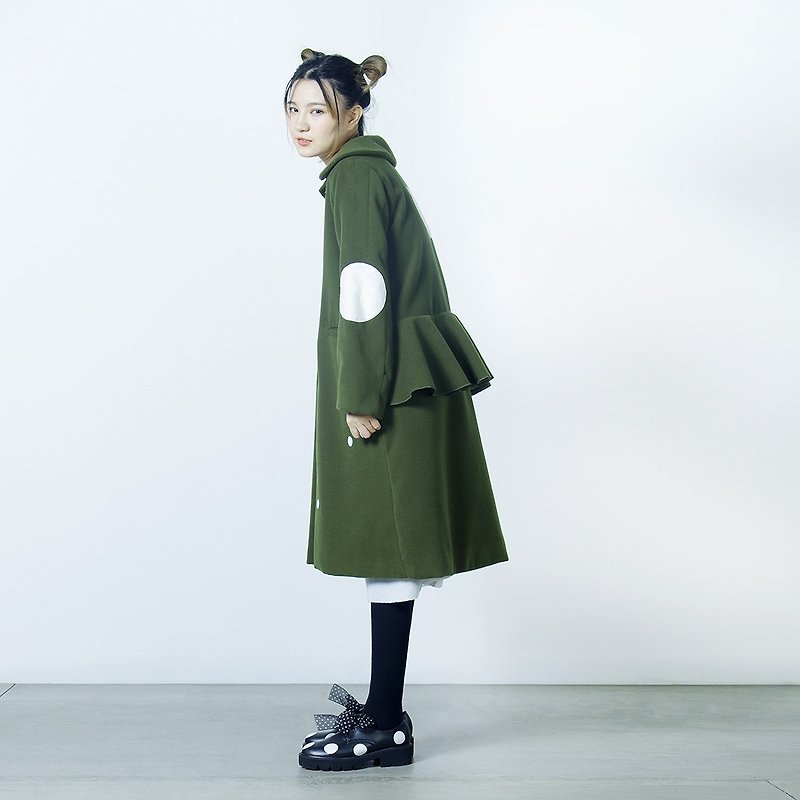 Waist flounced waist green coat large coat - imakokoni - Women's Casual & Functional Jackets - Wool Green