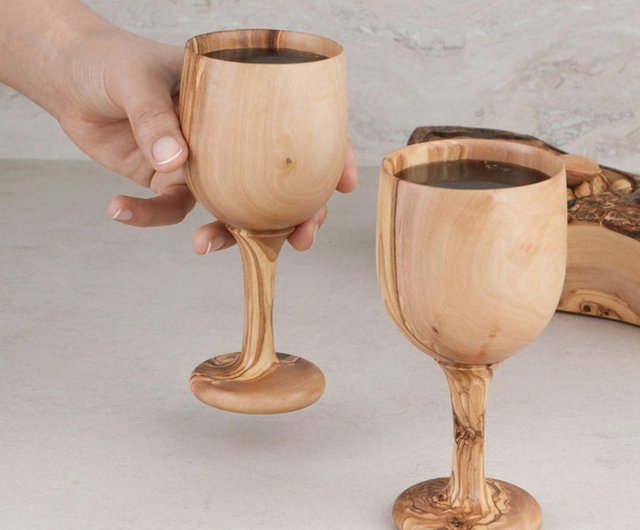 Handcrafted Olive Wood Wine Cup/ Goblet - Shop folksyfinds Bar