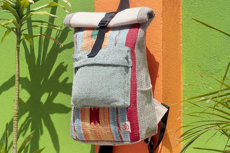 Valentine's Day Limit a hand-made cotton and linen stitching design backpack / shoulder bag / national mountaineering bag / patchwork package - Boho geometric carpet national totem backpack - กระเป๋าเป้สะพายหลัง - ผ้าฝ้าย/ผ้าลินิน หลากหลายสี