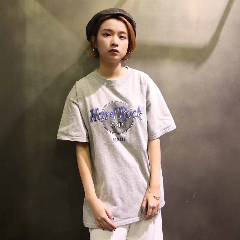 Tsubasa.Y Antique House A17 Hard Rock Grey Tee, vintage brand T-shirt T-shirt - เสื้อยืดผู้หญิง - ผ้าฝ้าย/ผ้าลินิน สีเทา