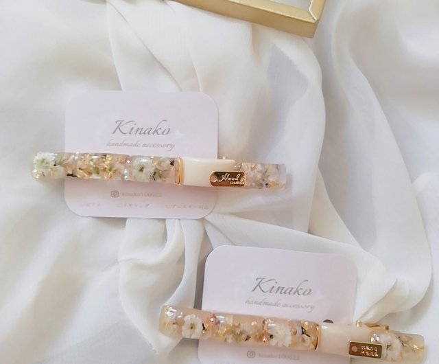 かすみ草のヘアクリップ バレッタ レジン くすみグレー