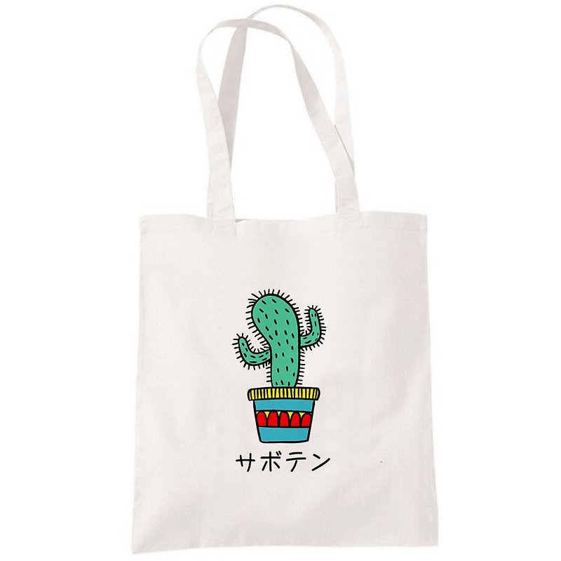 Japanese Cactus #2 tote bag - Handbags & Totes - Other Materials White