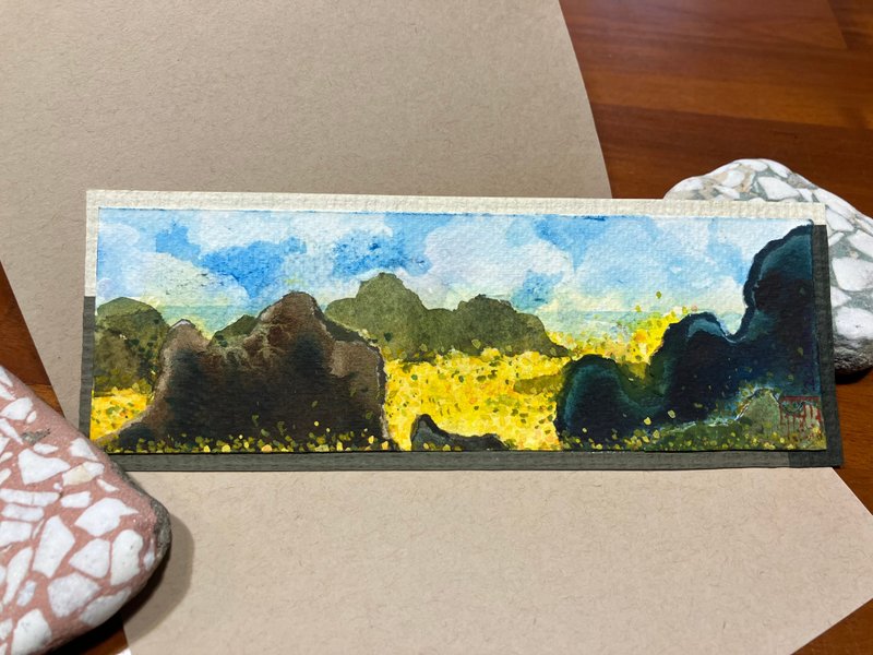 喜歡山海與金黃田野交錯的風景/手繪拼貼原畫 - 其他 - 紙 咖啡色