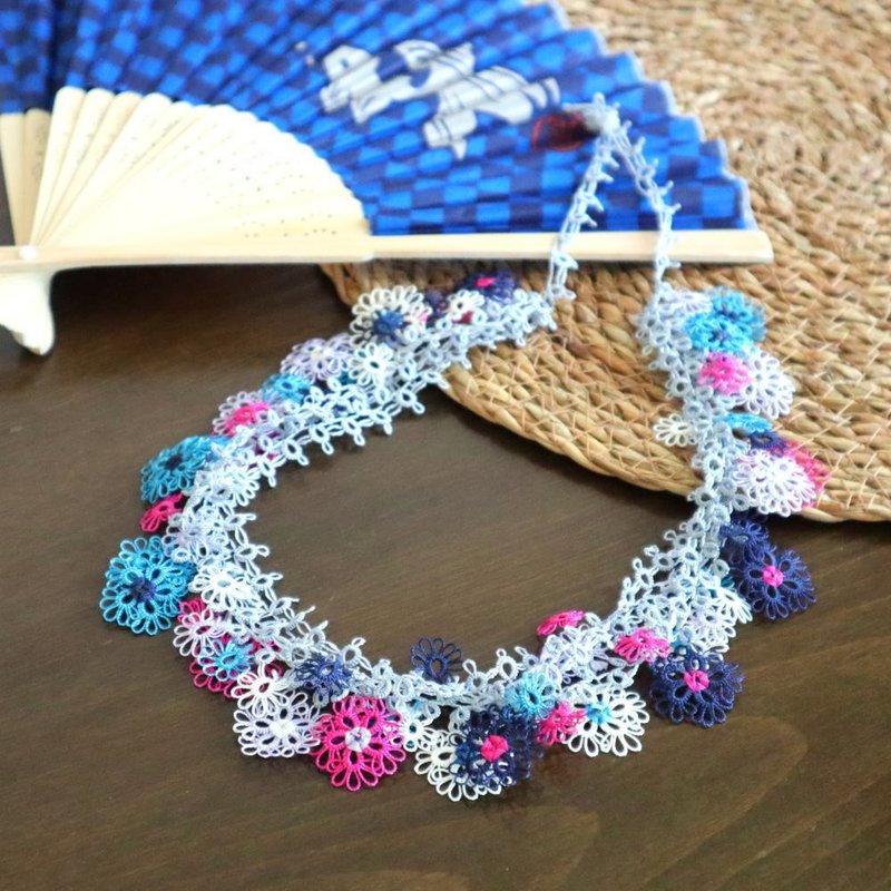 梭織花邊項鍊[煙火]青金石 - 項鍊 - 其他人造纖維 藍色