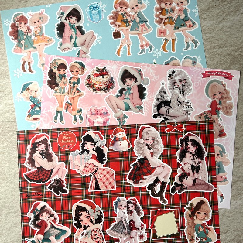 RimaRima Original Christmas Retro Girl Collage Sheet Set Christmas retro girl ~RimaRima - การ์ด/โปสการ์ด - กระดาษ 