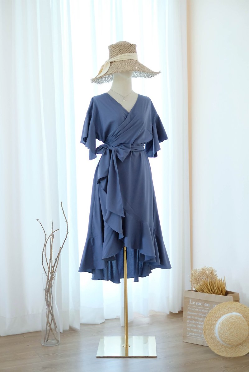 Slate gray dress gray Bridesmaid dress Bridesmaid Robe Sundress Summer dress - One Piece Dresses - Polyester Blue