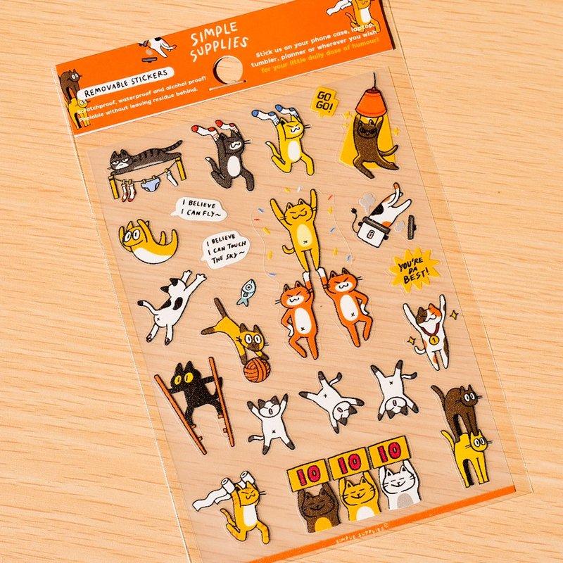 Acrobat Cats Removable Stickers - 貼紙 - 防水材質 橘色