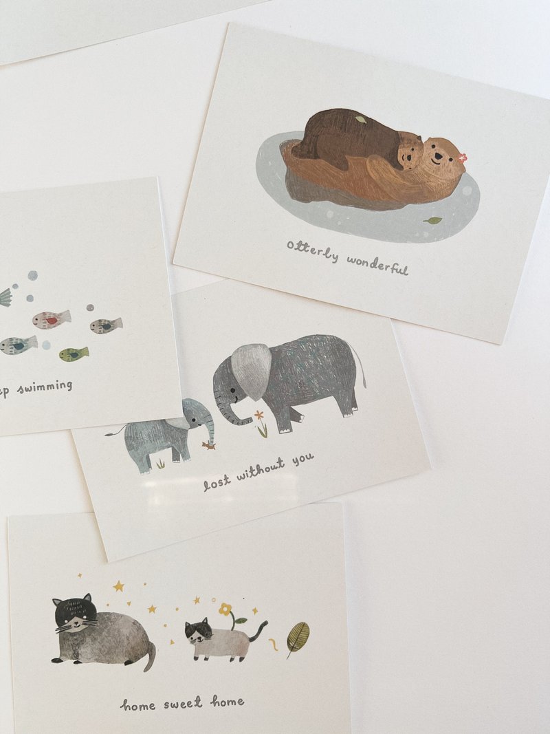a little home animals postcard set of 5 with envelopes - 卡片/明信片 - 紙 