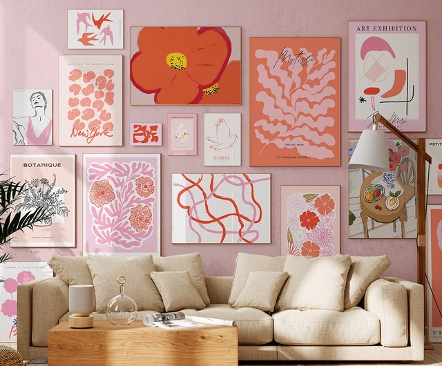 デジタル】ローズ- ピンクギャラリー ウォール x18 吊り下げ絵画装飾