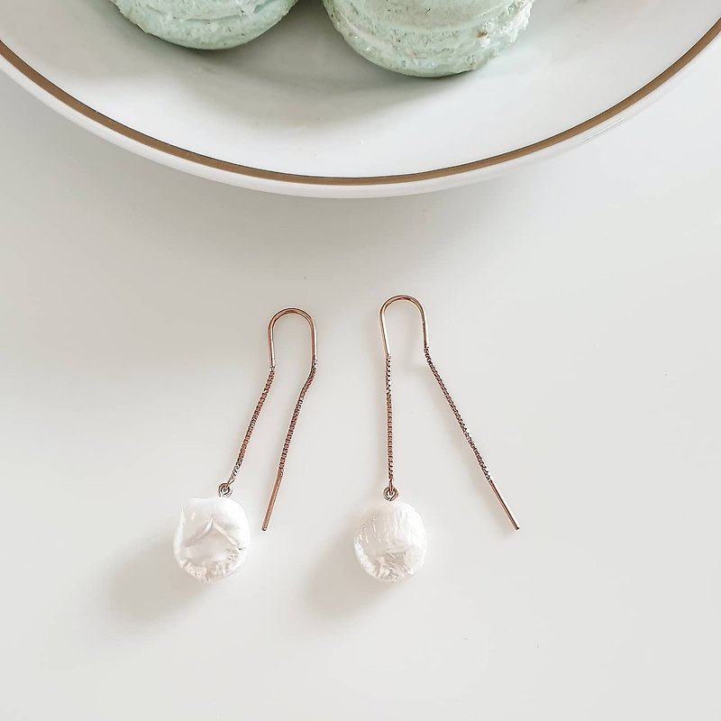 Pearl earrings, Silver, rose gold plated
