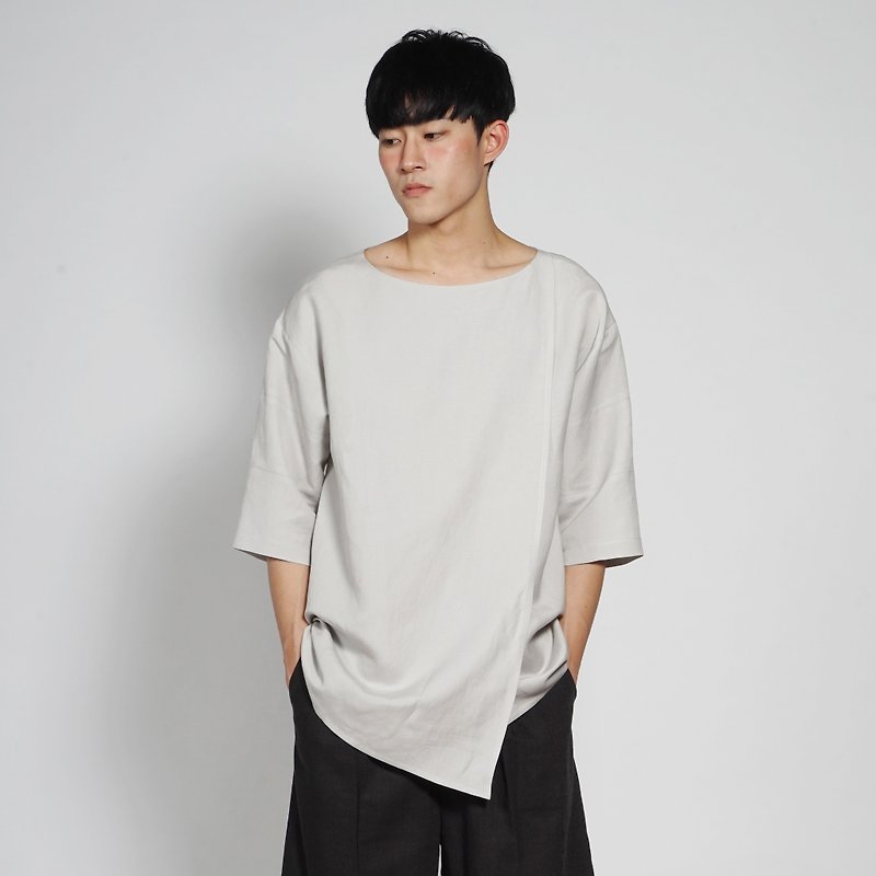 Black and white cut 17SS front film overlapping casual jacket light gray - Men's T-Shirts & Tops - Cotton & Hemp Gray