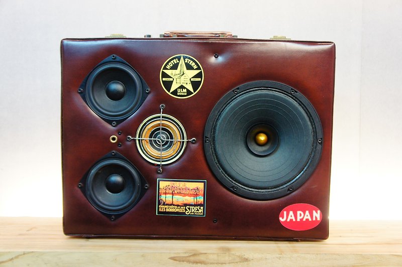 Sixties retro suitcase Bluetooth stereo red wine - ลำโพง - หนังแท้ สีน้ำเงิน