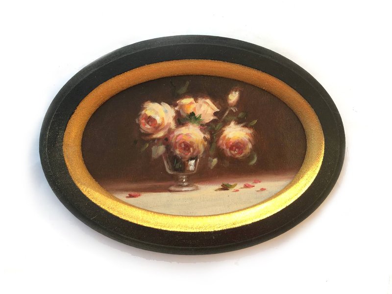 Framed Flower Painting antique style bouquet still life 金色圆框 古典风格 - 壁貼/牆壁裝飾 - 其他材質 粉紅色