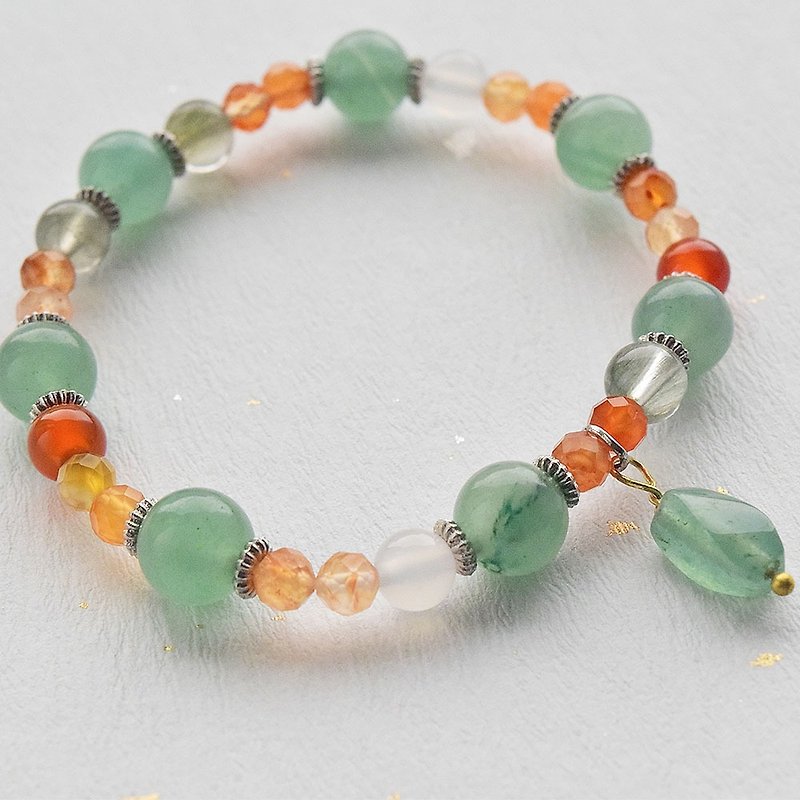 【Dongling Jade, Green Hair Crystal, Orange Agate, White Agate】Bracelet - Bracelets - Semi-Precious Stones Orange
