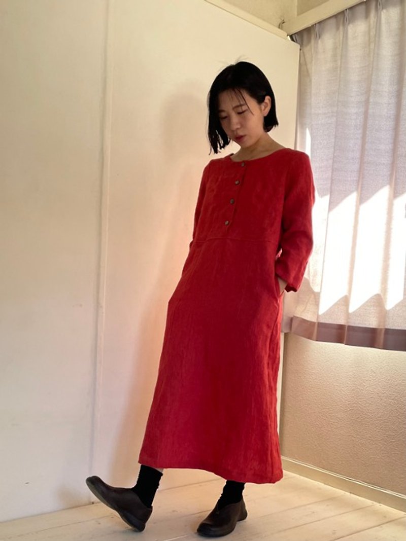 Twill Linen waist switching dress - One Piece Dresses - Cotton & Hemp 