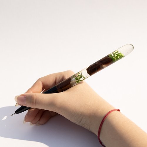 Wood and Epoxy Fancy magic reusable epoxy ball pen. Cute real moss luxury gift pen.
