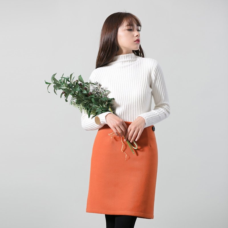 Anne Chen skirt autumn and winter womens short skirts thick 2016 Korean version of the high waist bag hip a word skirt - กระโปรง - ผ้าฝ้าย/ผ้าลินิน สีส้ม