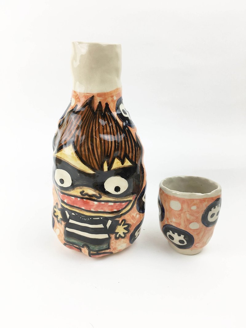 Nice Little Clay Hand Painted Water Bottle _ Killer & Witch 120307 - เซรามิก - กระดาษ สีส้ม
