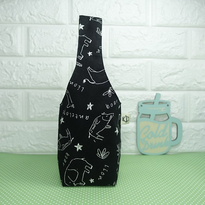 Animal Family / Ice Cup / Eco Drink Bag / Breakfast Bag - กระเป๋าถือ - ผ้าฝ้าย/ผ้าลินิน สีดำ