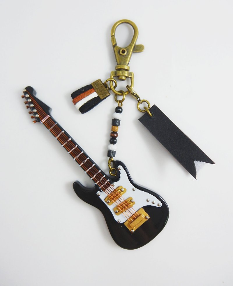 ไม้ พวงกุญแจ สีดำ - [Black electric guitar] electric guitar texture mini model pendant supports Hong Kong anti-send