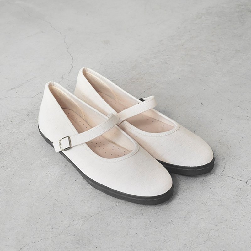 Slip-on casual shoes Flat Sneakers with Japanese fabrics Leather insole - รองเท้าลำลองผู้หญิง - ผ้าฝ้าย/ผ้าลินิน ขาว