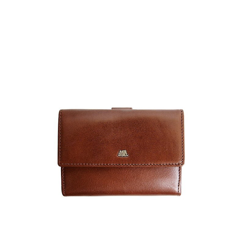 【SOBDEALL】Vegetable tanned leather vegetable tanned leather genuine leather press buckle short clip - กระเป๋าสตางค์ - หนังแท้ สีนำ้ตาล