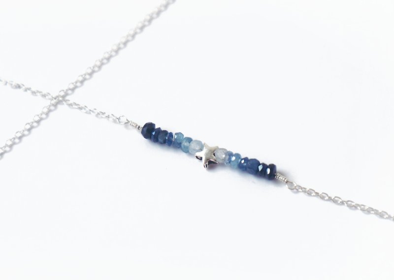 Gemstone Collar Necklaces Blue - Simple Straight Necklace / Into the Night-Sapphire 925 Silver Necklace