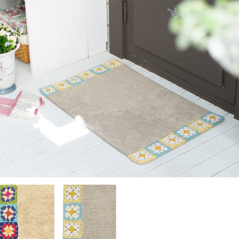 【Preorder】Colorful crochet floral rectangular rug-S made in India - พรมปูพื้น - ผ้าฝ้าย/ผ้าลินิน สีกากี