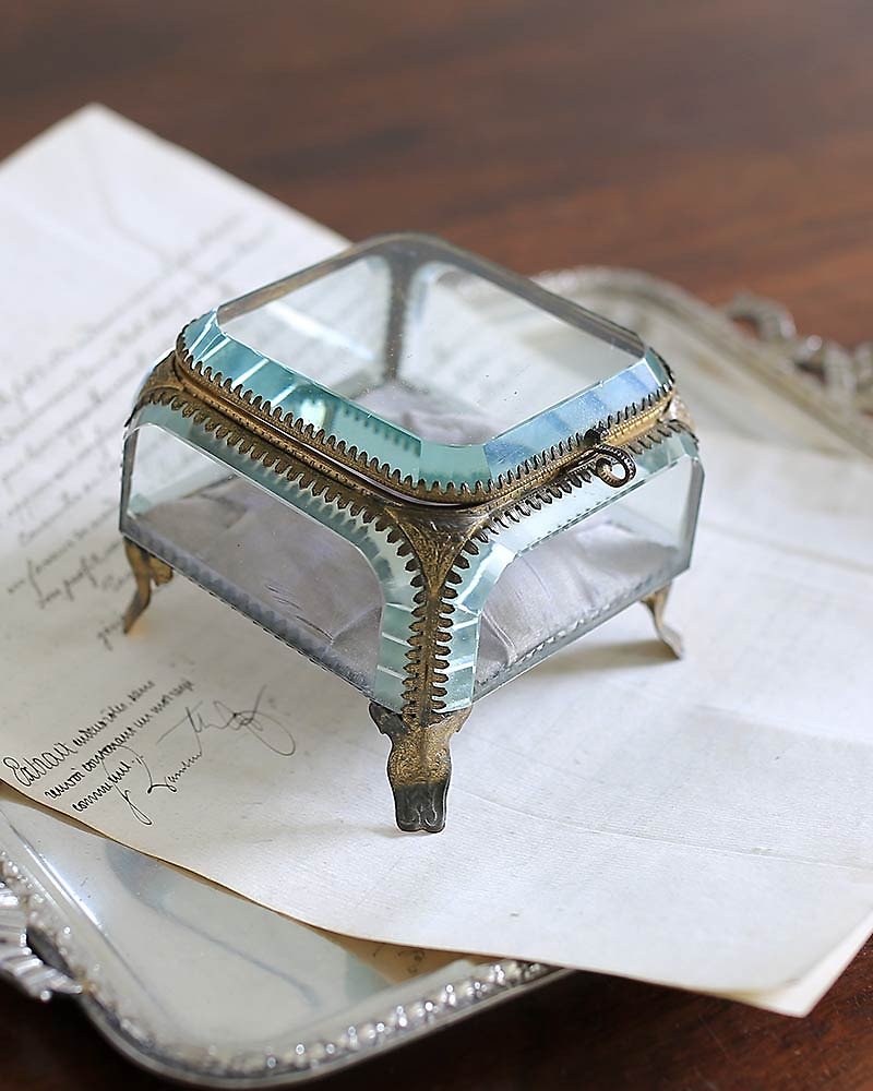 法國19th【淺紫蘭】古董珠寶盒 百年 玻璃 飾品盒 - 其他 - 其他金屬 金色