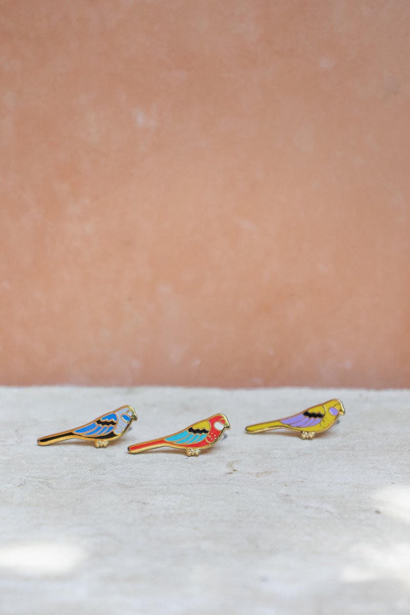 Parakeet Xue Linger Series Parrot Romance Series Clip-on Earrings - ต่างหู - วัตถุเคลือบ หลากหลายสี