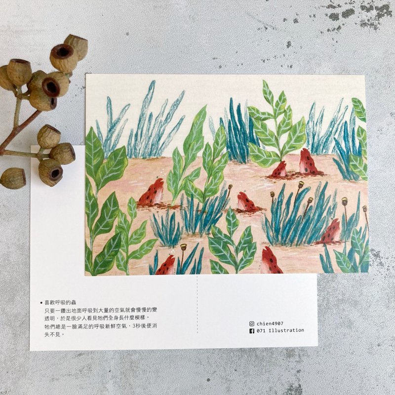 喜歡呼吸的蟲 插畫明信片 - 卡片/明信片 - 紙 白色