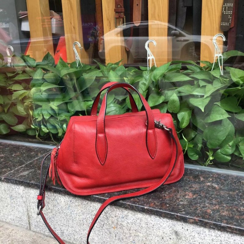 Nobody&Somebody Smile Boston Bag - Messenger Bags & Sling Bags - Genuine Leather Red